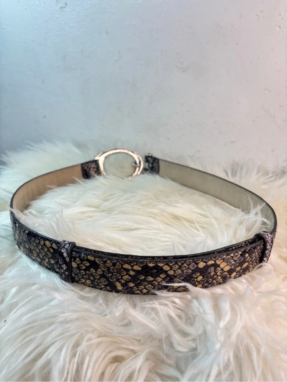 Snakeskin Belt with Silver O-Ring Buckle